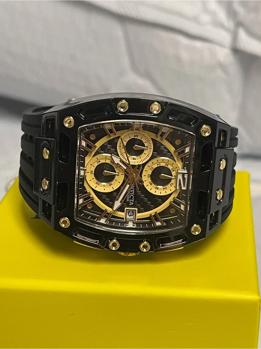 - Invicta S1 Rally Allogrip Men 42mm Black Tone Case Black+Gold Metal Dial Black